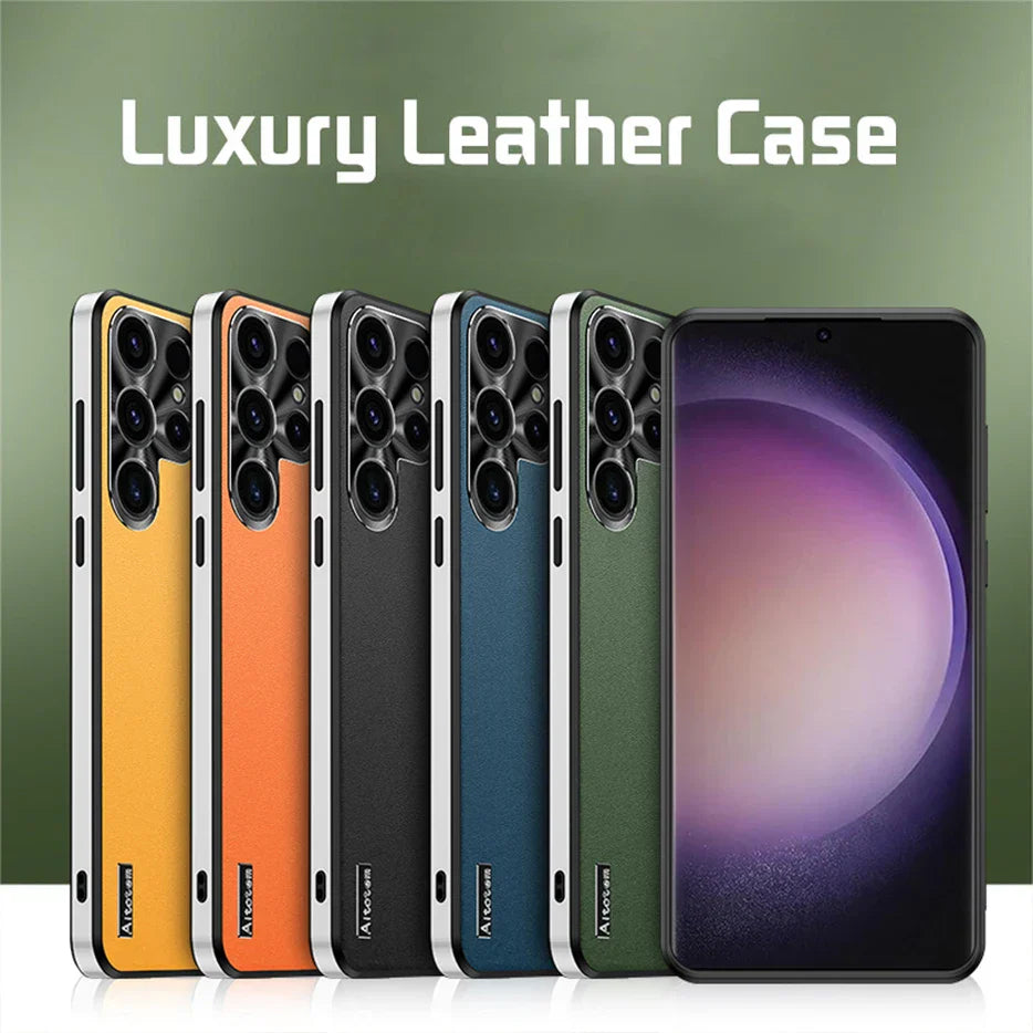 Frosted Plain Leather Phone Case With Lens Protect Frame