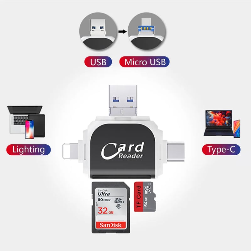 Multi-Port 4 in1 Universal SD TF Kartenleser